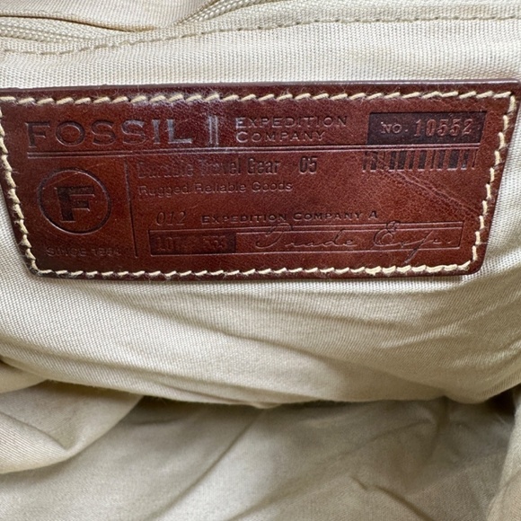 Fossil Green Canvas Brown Leather-Trim Backpack Travel Bag - Picture 11 of 13